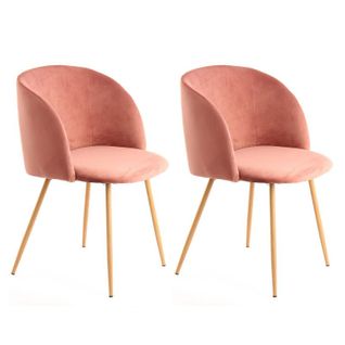 Lot De 2 Chaises En Velours "celina" 84 Cm Rose
