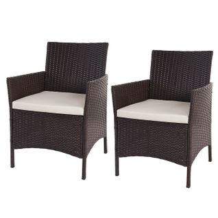 2x Fauteuil De Jardin Halden En Polyrotin ~ Marron Chiné, Coussin Crème