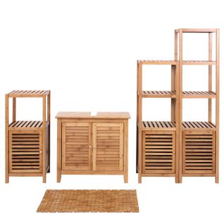 Set Complet De Salle De Bains Hwc-b18, Meuble Armoires Étagères Bambou