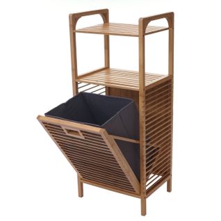Étagère Avec Corbeille à Linge Hwc-b94 Bambou 95x40x30cm 28l