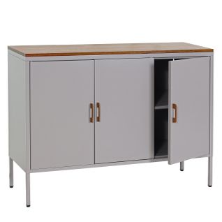 Buffet , 3 Portes Métal 90x120x40cm, Mélaminé ~ Gris