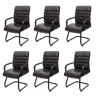 Lot De 6 Chaises Hwc-h31 Vintage Imitation Daim Métal Similicuir Noir