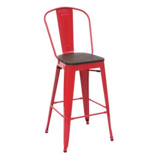 Tabouret Hwc-a73, Avec Siège En Bois Et Dossier, Métal, Style Industriel ~ Rouge