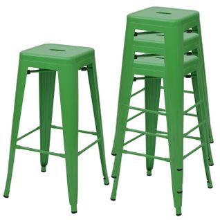 4x Tabouret De Bar Hwc-a73, Pour Comptoir, Métal, Style Industriel, Empilable ~ Vert