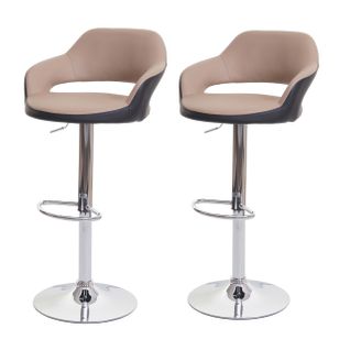 2x Tabouret De Bar Hwc-f16, Tabouret Pivotant, Avec Dossier Simili Cuir ~ Taupe-noir
