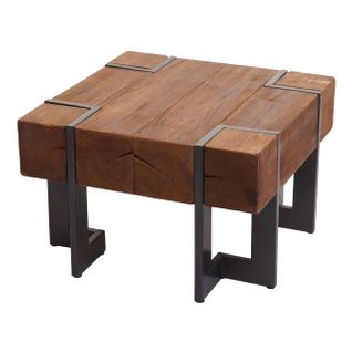 Table Basse Hwc-a15, Table De Salon, Bois De Sapin Rustique Massif ~ Brun 60x60cm