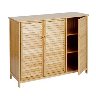 Armoire De Salle De Bain Hwc-b18 3 Portes Bambou 97x34x81 Cm