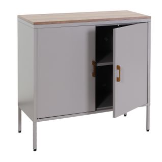 Buffet Armoire, 2 Portes Métal 90x90x40cm, Mélaminé ~ Gris