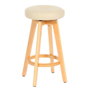 Tabouret De Bar Navan Bois Similicuir Pivotant Crème, Pieds Clairs