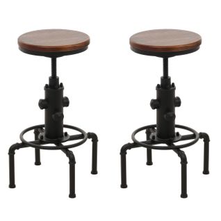 Lot De 2 Tabourets De Bar Hwc-n23 Industrial Acier Massif-bois Marron