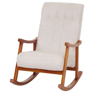 Fauteuil à Bascule Hwc-k10 Chenille (465g/m²) Crème Bâti Aspect Noyer