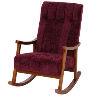 Fauteuil à Bascule Hwc-k10 Chenille (465g/m²) Bordeaux, Piètement Aspect Noyer