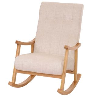 Fauteuil à Bascule Hwc-k10 Chenille (465g/m²) Crème, Piètement Naturel
