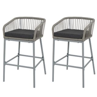 Lot De 2 Tabourets De Bar Rope Hwc-o22 Gris Clair, Coussin Gris Foncé