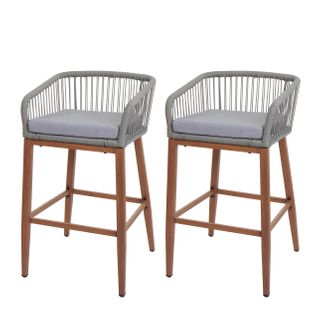 Lot De 2 Tabourets De Bar Rope Hwc-o22 Gris Clair, Coussin Gris Clair