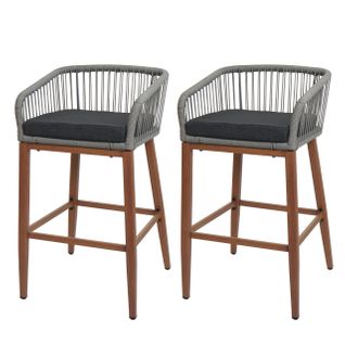 Lot De 2 Tabourets De Bar Rope Hwc-o22 Gris Clair, Coussin Gris Foncé
