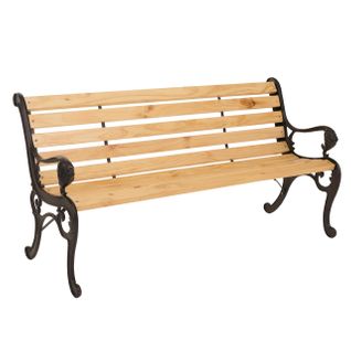 Banc De Jardin Hwc-o25, Banc 3 Places En Bois Et Fonte, 164 Cm ~ Naturel