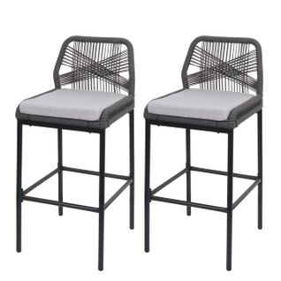 Lot De 2 Tabourets De Bar Rope Hwc-o21 Anthracite, Coussin Gris Clair