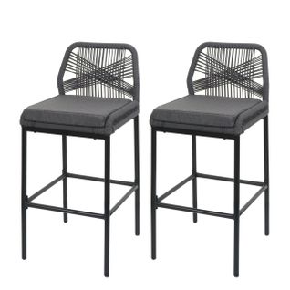 Lot De 2 Tabourets De Bar Rope Hwc-o21 Anthracite, Coussin Gris Foncé
