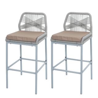 Lot De 2 Tabourets De Bar Rope Hwc-o21 Gris Clair, Coussin Taupe