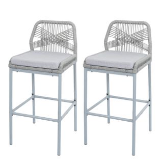 Lot De 2 Tabourets De Bar Rope Hwc-o21 Gris Clair, Coussin Gris Clair
