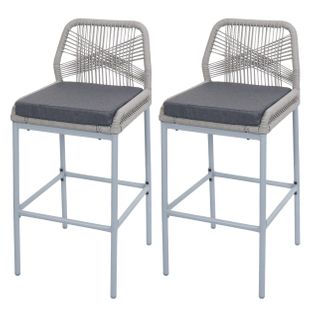 Lot De 2 Tabourets De Bar Rope Hwc-o21 Gris Clair, Coussin Gris Foncé