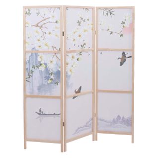 Paravent Hwc-o70 Bois Mvg Polyéthylène 170x137cm Paysage Fluvial