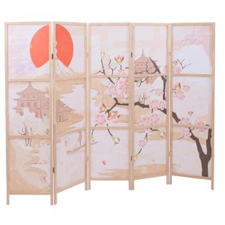 Paravent Hwc-o70 Bois Mvg Polyéthylène 170x227cm Fleurs De Cerisier