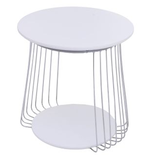 Table Basse Hwc-p60 Métal Mdf Ronde D. 50 Cm Blanche