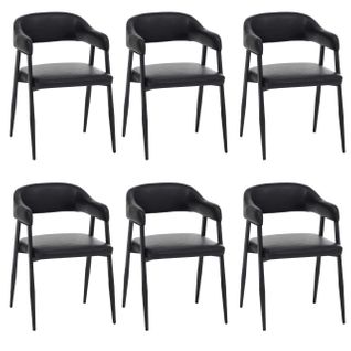 Lot De 6 Chaises De Salle à Manger Hwc-p29 En Similicuir Noir