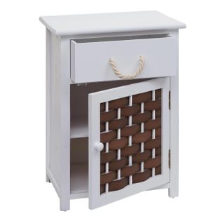 Commode Hwc-k83 Bois 55x39,5x28,5cm Blanc Poly Rotin Brun