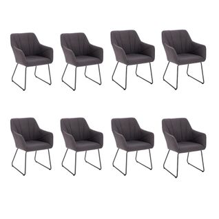 Chaise De Salle à Manger Avec Accoudoirs Tissu Paku - Lot De 8 Anthracite