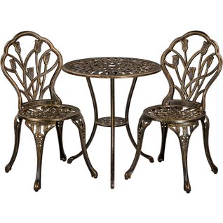 Ensemble Table Et 2 Chaises De Jardin En Aluminium Avec Trou Pour Parasol, Bronze