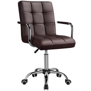 Chaise De Bureau En Simili Cuir Réglable En Hauteur Avec Cadre En Métal Électroplaqué, Brun