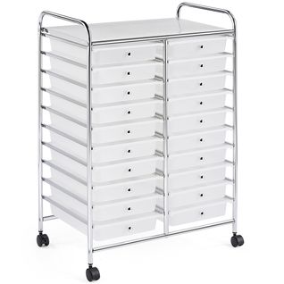 Chariot De Rangement à Roulettes Chariot De Rangement En Métal Avec 20 Tiroirs Plastiques, Blanc