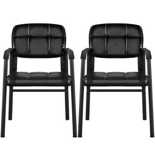 Lot De 2 Chaises Visiteur Avec Accoudoir Chaise D’accueil Rembourré En Similicuir, Noir