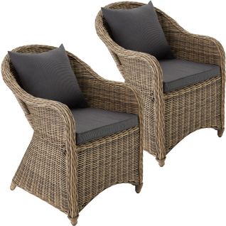 Lot De 2 Fauteuils De Jardin Luxe Tressage Aspect Naturel Marron