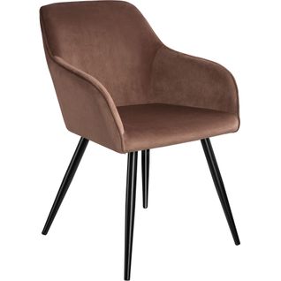 Chaise Rembourrée Aspect Velours Dossier Ergonomique Brun-noir