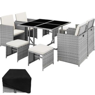 Salon De Jardin Pour 4 à 8 Personnes Résistant Aux Uv Avec Housse De Protection