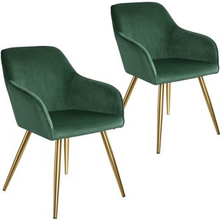 Ensemble De 2 Chaises Rembourrées Aspect Velours Vert Foncé/or