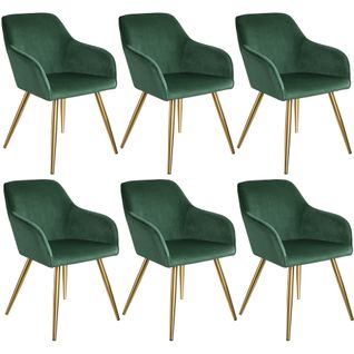 Ensemble De 6 Chaises Rembourrées Aspect Velours Vert Foncé/or