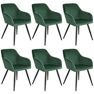 Ensemble De 6 Chaises Effet Velours Ergonomiques Vert Foncé/noir