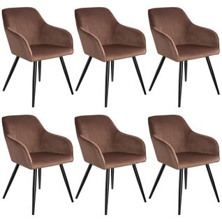 Ensemble 6 Chaises Effet Velours Rembourrées Ergonomiques Brun Et Noir