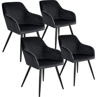Ensemble 4 Chaises Ergonomiques Cuir Synthétique Aspect Velours Noir