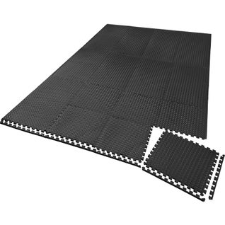 Ensemble De 24 Dalles Carrées Tapis De Sol Sport 24 Pièces Avec 48 Bordures Noir
