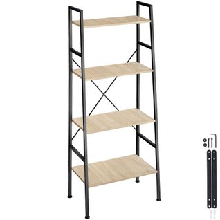 Étagère Bibliothèque Style Industriel Anti-basculement Bois Clair