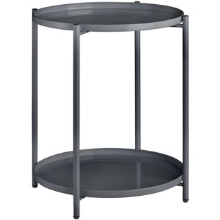 Table D'appoint En Acier 2 Niveaux Style Industriel Gris Foncé