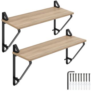 Lot De 2 Étagères Murales Style Industriel 15kg Max. Bois Clair