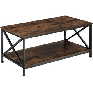 Table Basse Salon Rectangulaire Style Industriel Bois Foncé