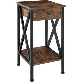 Table D'appoint Style Industriel 35 X 35 X 70,5 Cm Bois Foncé